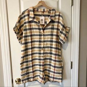 FREE PEOPLE Cotton blend plaid Felicity romper